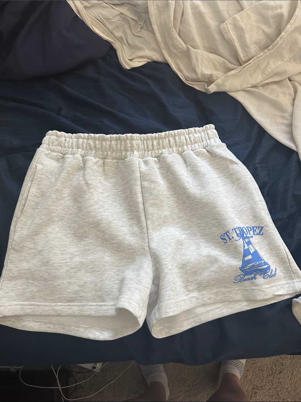 Ocean Drive Light Gray Shorts with Blue Sailboat Print